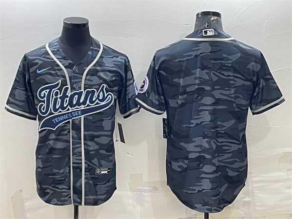 Men%27s Tennessee Titans Blank Gray Camo With Patch Cool Base Stitched Baseball Jersey